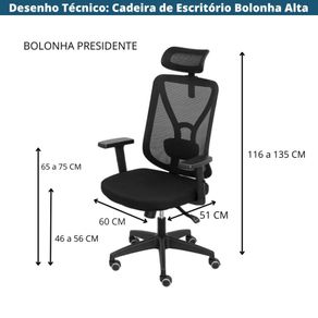 Desenho Tecnico Cadeira de Escritorio Bolonha Alta